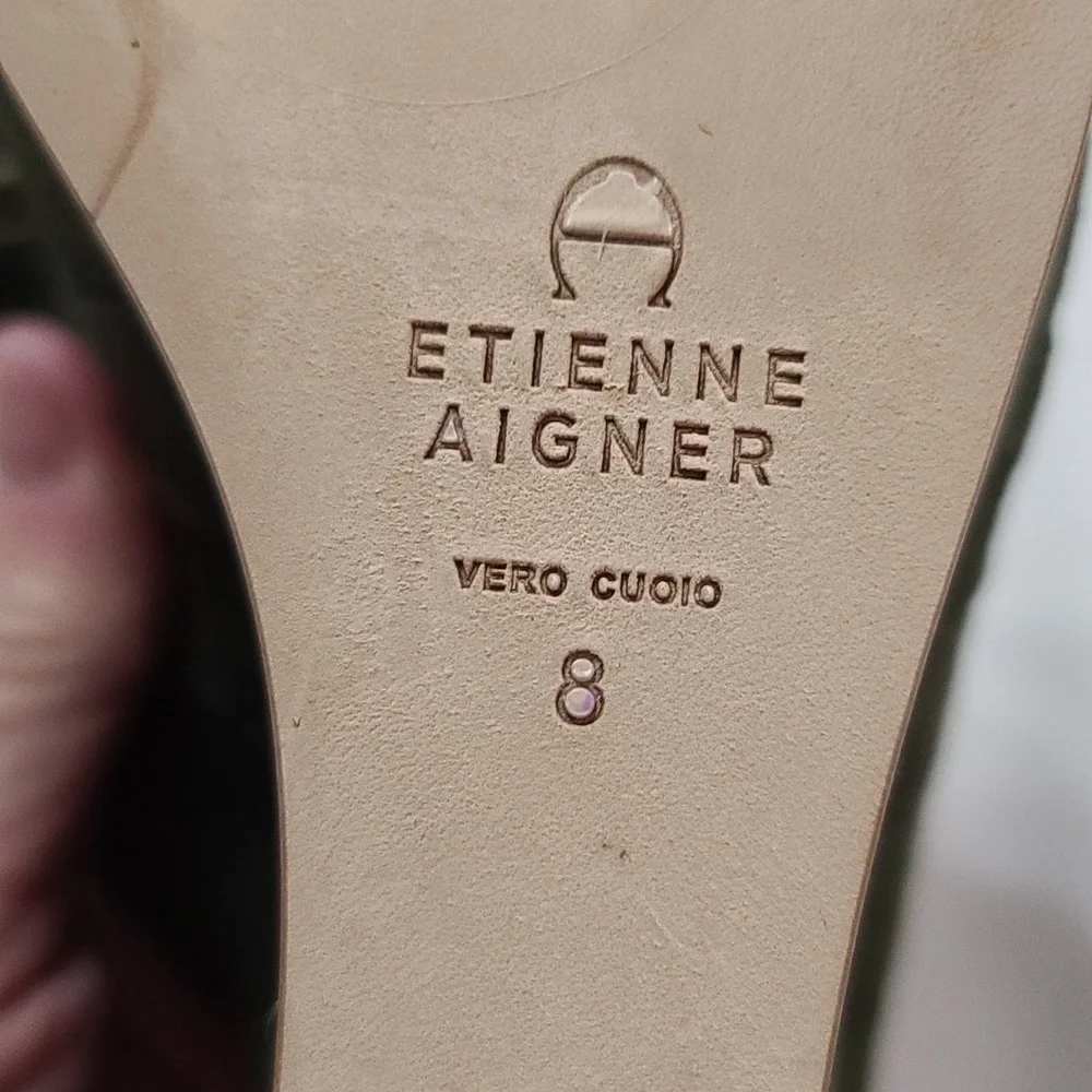 Etienne Aigner Womens Wedge Sandal Hunter Green Leather Knotted Straps Sz 8 NWOT